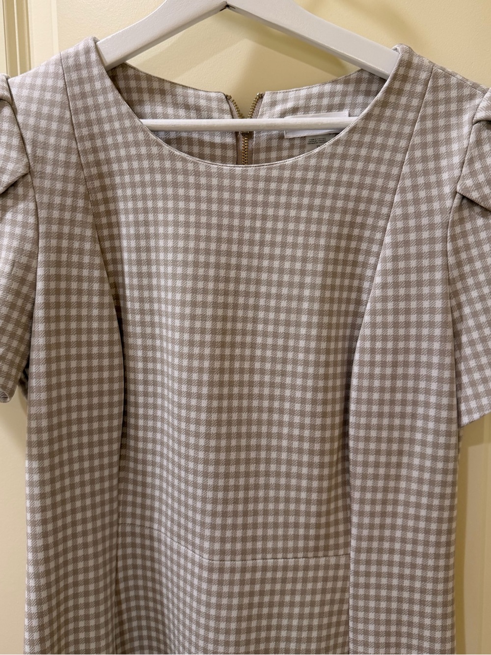 Taupe Cream Gingham Flutter Sleeve Midi Maxi Dress